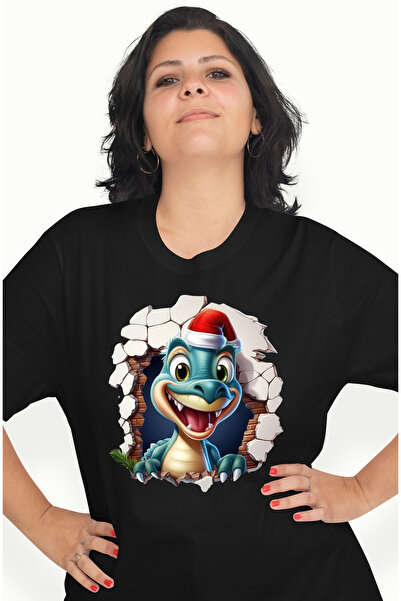 StoryGift Romania Tricou Femei cu un dinozaur cu caciula de Craciun, bucuros,...