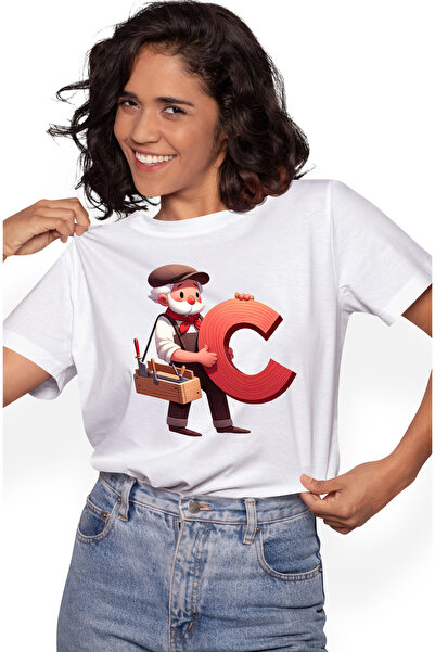 StoryGift Romania Tricou Femei cu un mester care tine litera "C', ilustratie,...