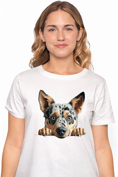 StoryGift Romania Tricou Femei cu un catel uimit, ilustratie, caine lup, ghea...