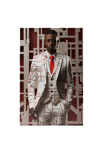 StoryGift Romania Tablou Canvas: Portret Barbat In Costum Dungi Alb Negru Ros...