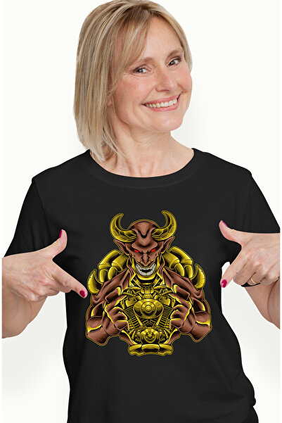 StoryGift Romania Tricou Femei Cu Demon, Coarne, Armura, Gheare, Zambet, Multicolor cu imprimeu p BLK_L