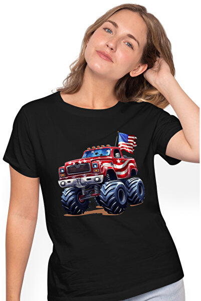 StoryGift Romania Tricou Femei cu un monster truck, ilustratie, camion monstr...
