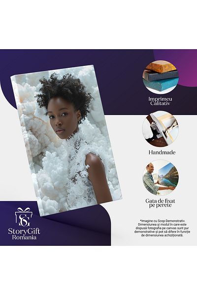 StoryGift Romania Tablou Canvas: Explorând Eleganța Feminină În Stil Afro - Siluetă Feminină In Fundal Alb Pictu