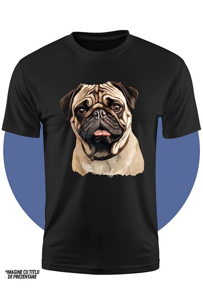 StoryGift Romania Tricou Copii Cu Un Catel Pug, Ilustratie, Zgarda, Pentru Iubitorii De Caini, Ochi Tristi