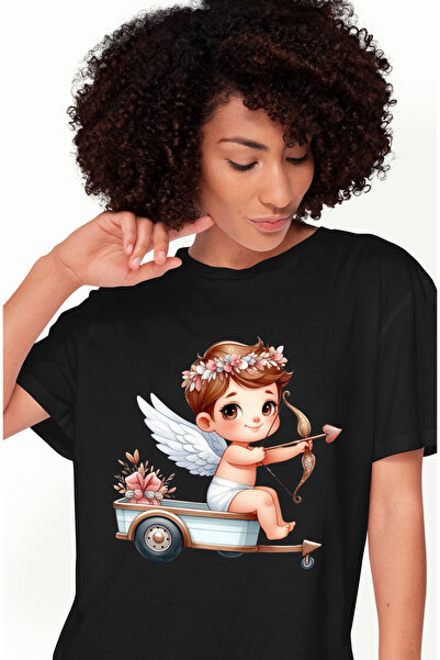 StoryGift Romania Tricou Femei cu un bebelus Cupidon care sta intr-o remorca,...