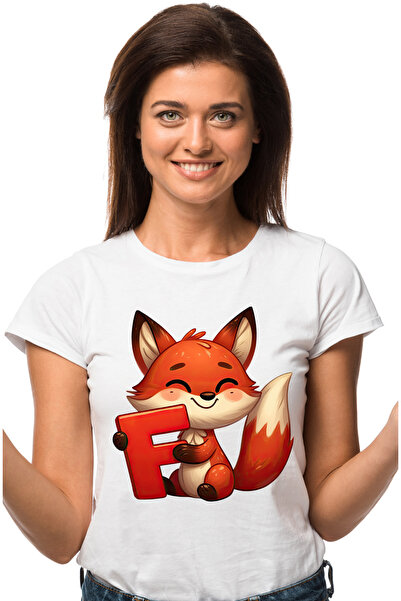StoryGift Romania Tricou Femei cu o vulpita vesela cu litera "F", ilustratie,...