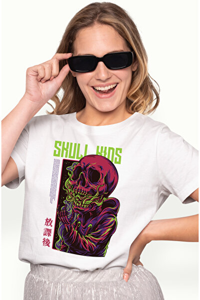 StoryGift Romania Tricou Femei Cu Portret Personaj Schelete Craniu Om Cu Hanorac, In Spatiu, Text WHT_L