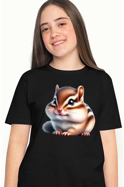 StoryGift Romania Tricou Femei cu un pui de veverita jucaus, ilustratie, curios, surprins, copilar BLK_L