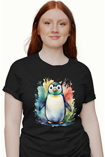 StoryGift Romania Tricou Femei cu un pinguin surprins, ilustratie, abstract, ...
