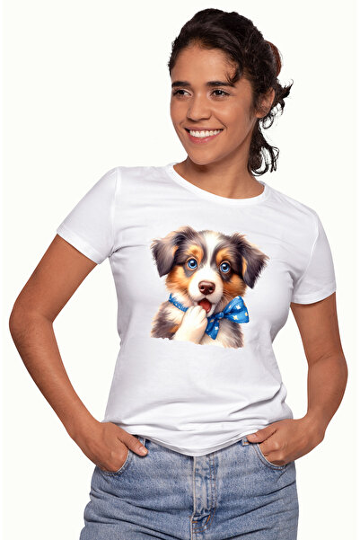 StoryGift Romania Tricou Femei cu un catel uimit, ilustratie, funda albastra ...