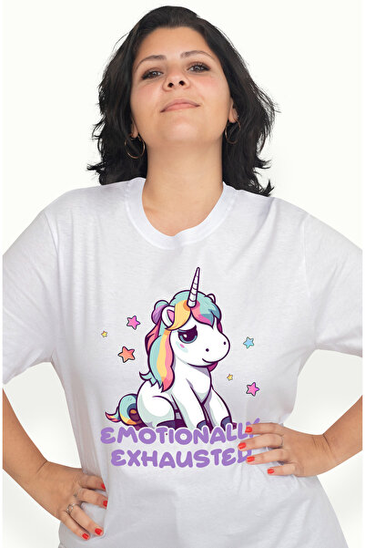 StoryGift Romania Tricou Femei cu un unicorn trist, ilustratie, mesajul "Emot...