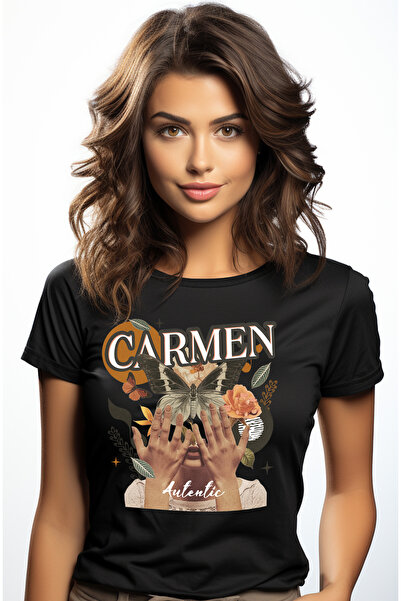 StoryGift Romania Tricou Femei Cu Numele Carmen, Colaj Fata, Fluture, Flori, ...