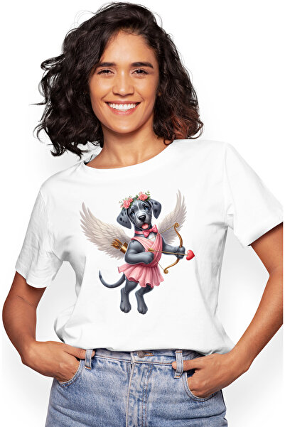 StoryGift Romania Tricou Femei cu o catelusa vesela care trage cu arcul, sageata vrajita, ilustrat WHT_L