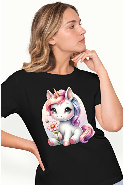 StoryGift Romania Tricou Femei cu un unicorn vesel, ilustratie, floare, bucur...