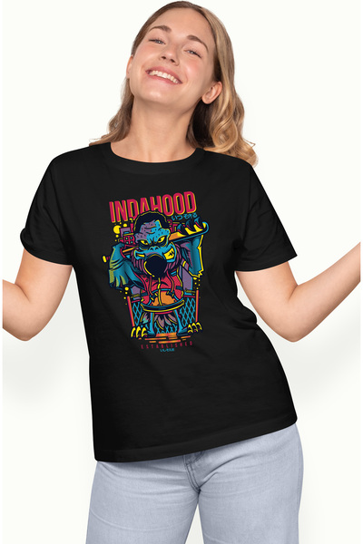 StoryGift Romania Tricou Femei Cu Pasare Bizara CU Bata De Baseball In Cartier, Text In Engleza In BLK_L