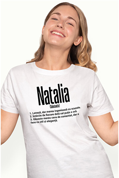 StoryGift Romania Tricou Femei Cu Numele Natalia, si Mesaj Amuzant, Lenesa, M...