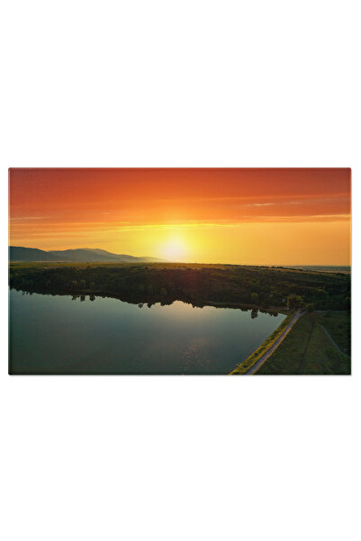 StoryGift Romania Tablou Canvas Soarele Ilumineaza Campurile Si Siluetele Mun...