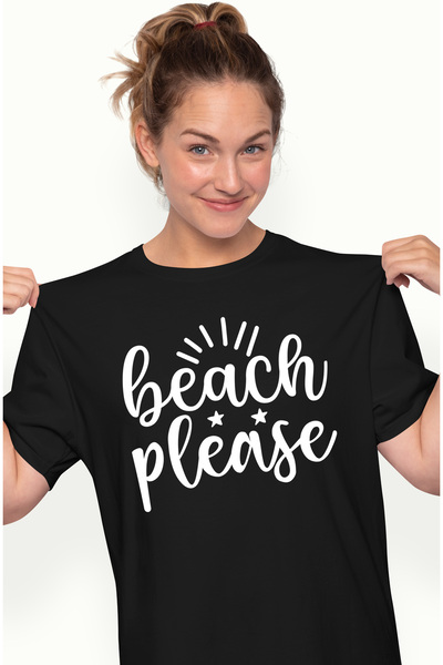 StoryGift Romania Tricou Femei cu mesajul in engleza "Beach, please" - iritat...