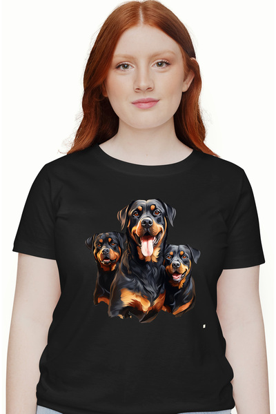 StoryGift Romania Tricou Femei cu niste caini Rottweiler, ilustratie, jucausi...