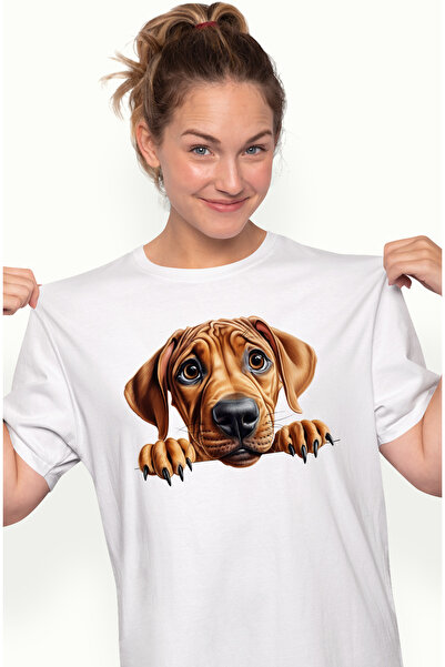 StoryGift Romania Tricou Femei cu un catel maro tristut, ilustratie, putin sp...