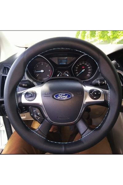 HASBAY DİKİŞLİ DİREKSİYON KILIFI SİYAH DERİ AÇIK MAVİ DİKİŞLİ FORD FOCUS 2012...