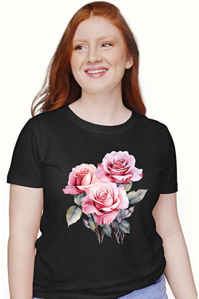 StoryGift Romania Tricou Femei cu trandafiri, flori, ilustratie, plante, natu...