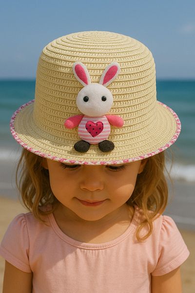 LAGRANZE Baby Girl 1-3 Years Old Summer Straw Children's Hat with Toys