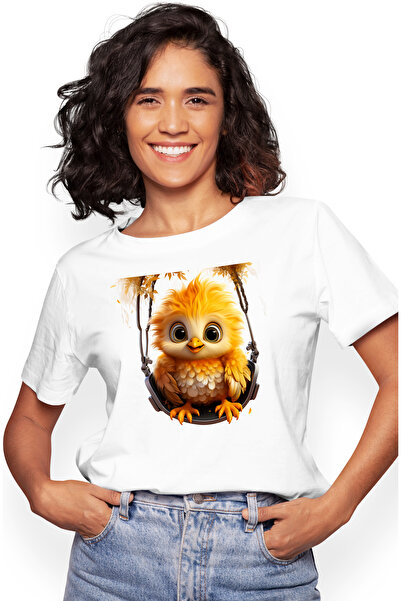 StoryGift Romania Tricou Femei cu o mica pasare incantata, ilustratie, galbena, se da in leagan, j WHT_L