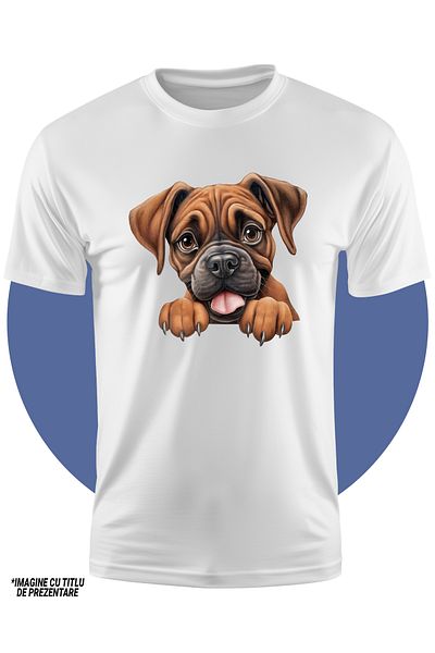StoryGift Romania Tricou Copii Cu Un Catel Maro Care Se Uita Dupa Stapanul Sau, Ilustratie, Pentru Iubitorii