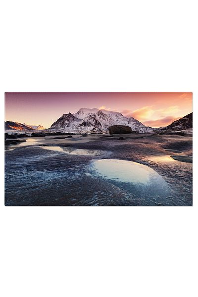 StoryGift Romania Tablou Canvas Peisaj De Iarna In Norvegia Munti La Apus, Norvegia, Mare, Apus De Soare, Natura,