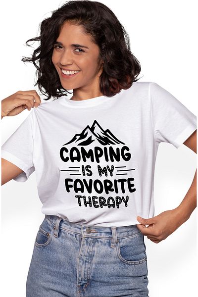StoryGift Romania Women's T-shirt with mountains and the message in English "Camping is my favorite therapy" - c WHT_L