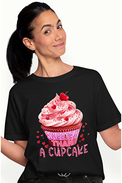 StoryGift Romania Tricou Femei cu mesajul "Sweeter than a cupcake", briosa cu...
