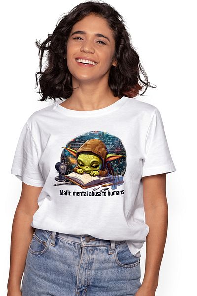StoryGift Romania Tricou Femei cu un extraterestru verde care studiaza, ilustratie, matematica, so WHT_L