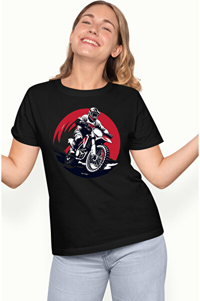 StoryGift Romania Tricou Femei cu un motociclist pe un traseu de padure, ilus...