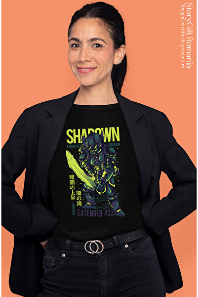 StoryGift Romania Tricou Femei Cu Text In Engleza Shadown Knight, Cavaler Cu Sabie Stralucitoare, BLK_L