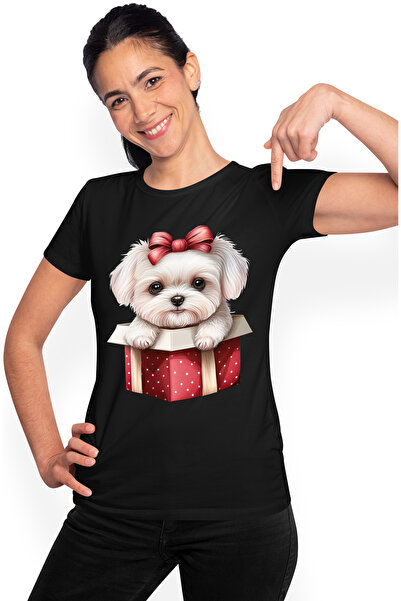 StoryGift Romania Tricou Femei cu un catelus vesel care iese dintr-o cutie de...