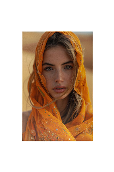 StoryGift Romania Tablou Canvas Femeia Cu Batic Galben Privire Plină De Dorința Descoperirea Deșertului , Pictura