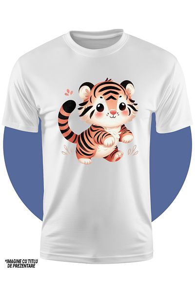StoryGift Romania Tricou Copii Cu Un Tigru Jucaus, Ilustratie, Rosu In Obraji, Pentru Copii, Micut 100% Bum