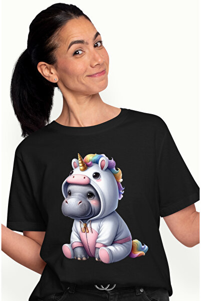 StoryGift Romania Tricou Femei cu un hipopotam in costum de unicorn, ilustrat...