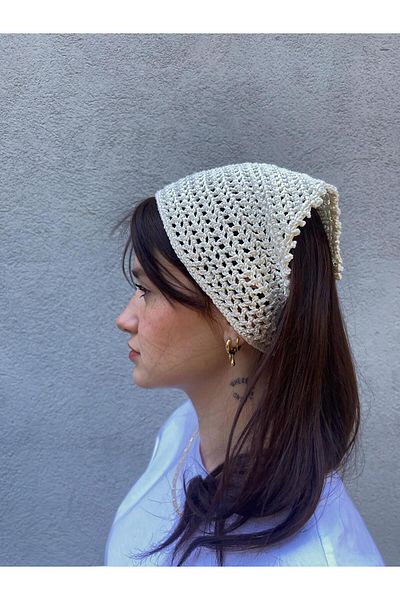 MELUSH White Color Veronika Model Bandana, Handmade Knitted Bandana