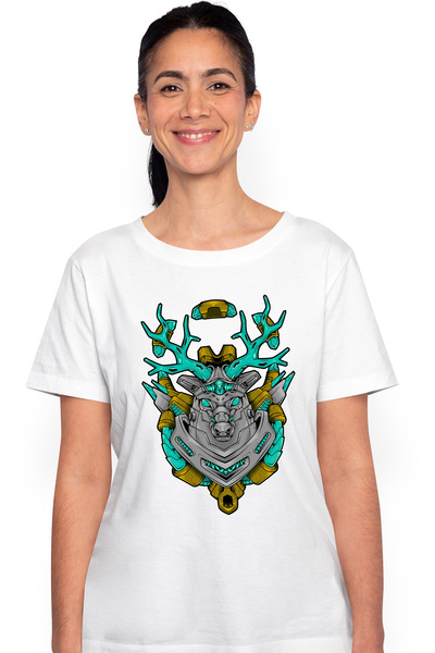StoryGift Romania Tricou Femei Cu Cap De Cerb, Robot, Mecha, Cyberpunk, Coarne, Multicolor cu imp WHT_M