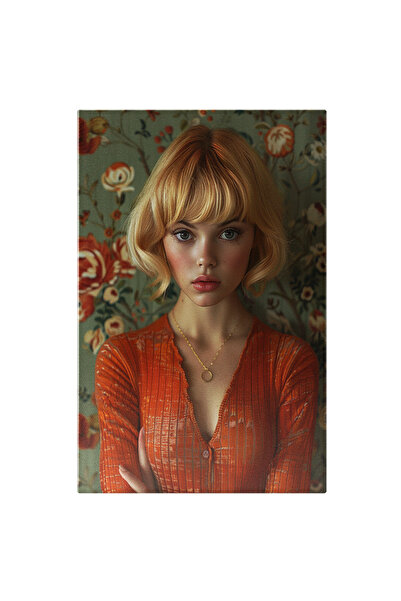 StoryGift Romania Tablou Canvas: Fata Cu Bluză Portocalie Blonda Cu Un Colier...