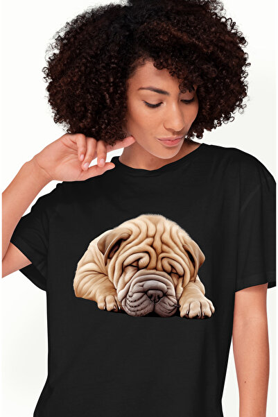 StoryGift Romania Tricou Femei cu un caine Shar Pei care doarme, ilustratie, ...