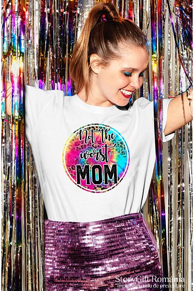 StoryGift Romania Tricou Femei cu mesajul "Not the worst Mom", nu chiar cea mai nasoala mama, ilus WHT_L