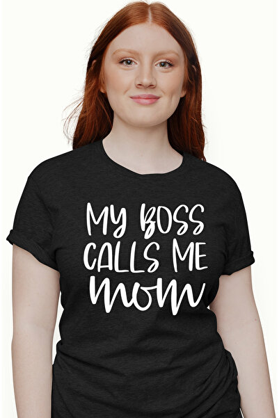 StoryGift Romania Tricou Femei pentru o mama al carei patron este chiar fiul ei cu imprimeu pe Fa BLK_L