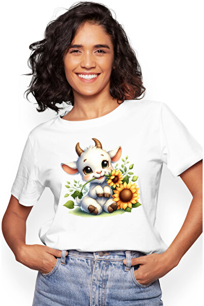 StoryGift Romania Tricou Femei cu un ied care tine o floare in gura, ilustrat...