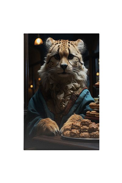 StoryGift Romania Tablou Canvas: Bogăția Festină Aristocrată Ghepard Feminin În Băcănia Cu Dulciuri Pe Seară Pict