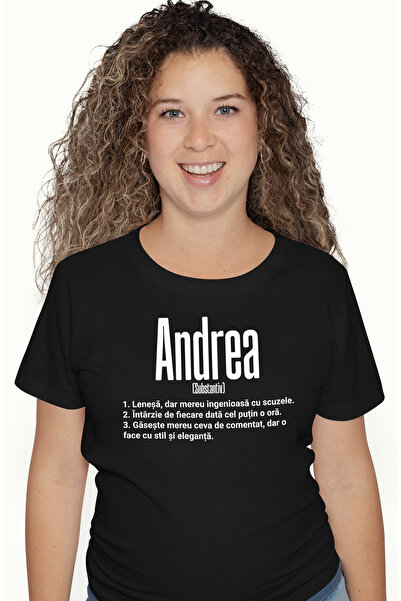 StoryGift Romania Tricou Femei Cu Numele Andrea, si Mesaj Amuzant, Lenesa, Mereu are de Comentat, BLK_L