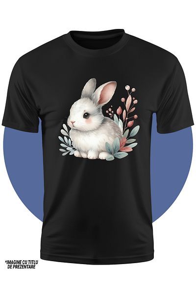 StoryGift Romania Tricou Copii Cu Un Iepuras Alb, Ilustratie, Plante, Imbujorat, Timid, Linistit 100% Bumba