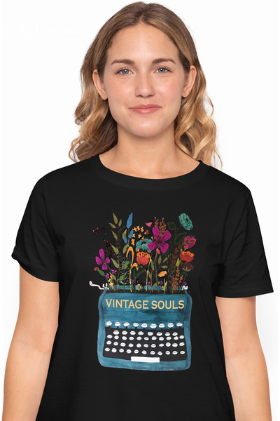 StoryGift Romania Tricou Femei cu mesajul "Vintage souls", ilustratie, stil r...